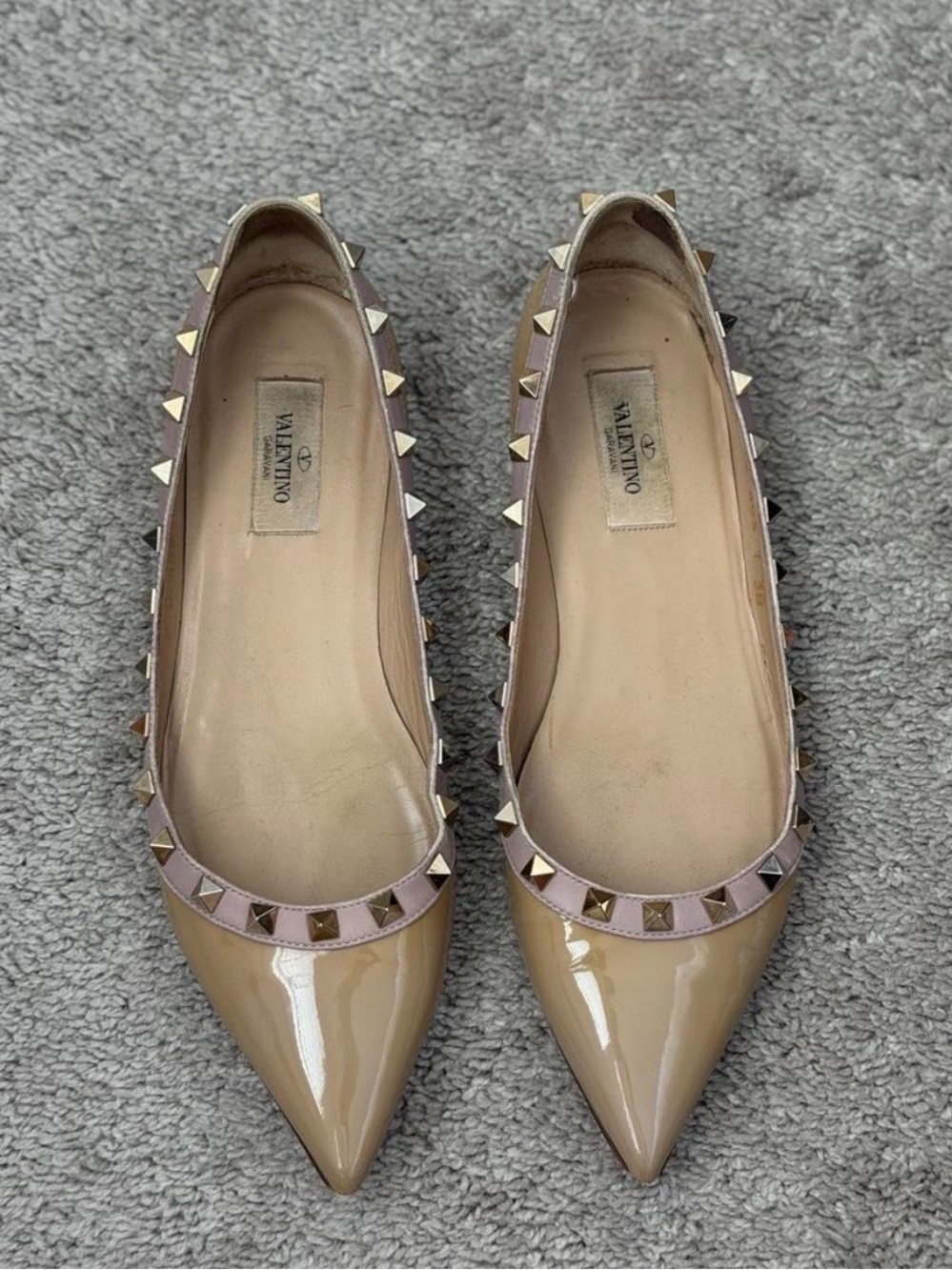 Valentino Nude Patent Rockstud Pointed Flats